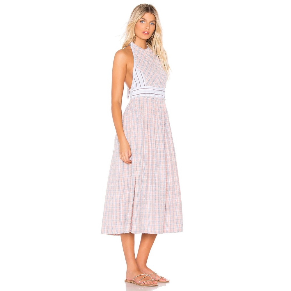 Free People Color Theory Midi Dress Pink Combo Size XS Plaid Backless Sleeveless